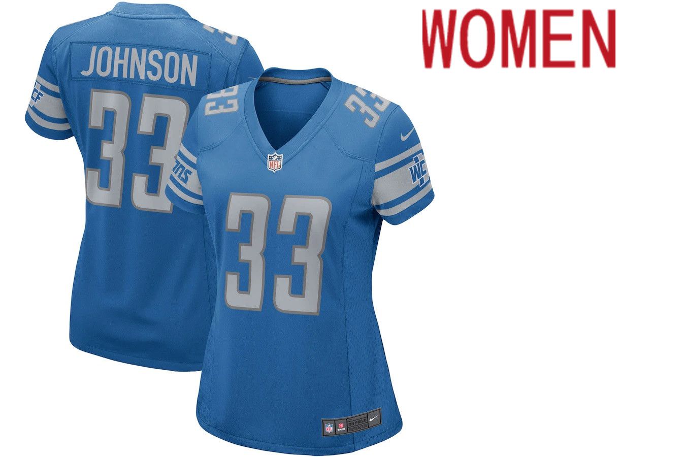 Women Detroit Lions #33 Kerryon Johnson Nike Blue Game Player NFL Jersey